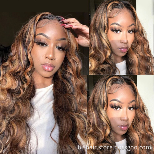 BIS Wholesale 4/27 Highlight Body Wave Human Hair Wig Honey Blonde Lace Front Wigs For Black Women with 4x4 Lace Wigs